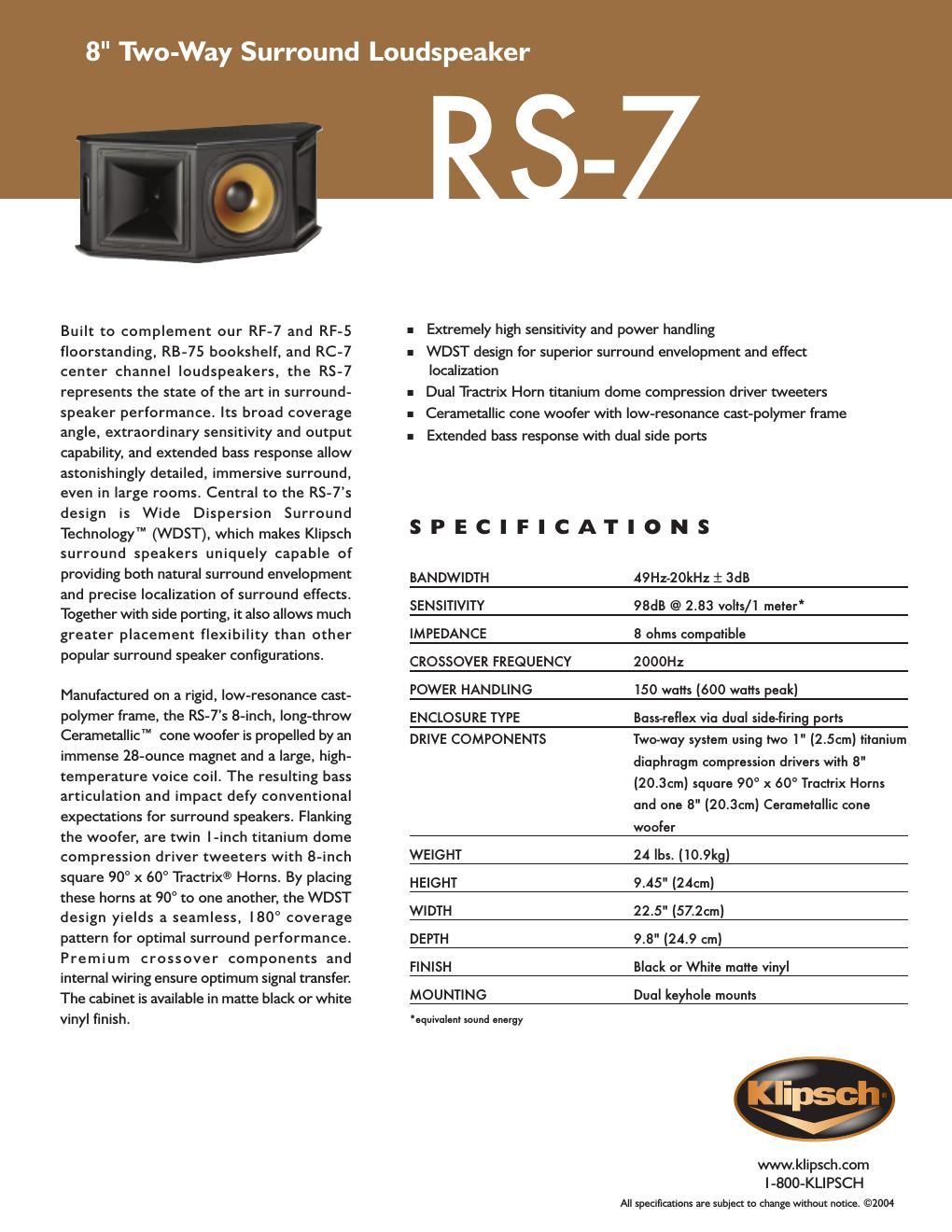 klipsch rs 7 brochure