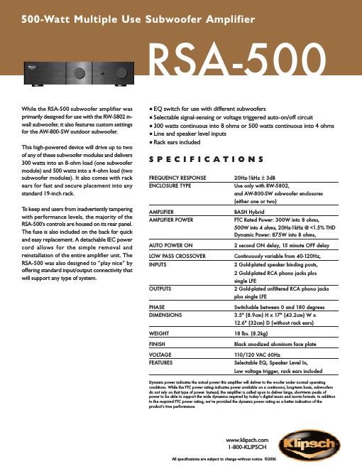 klipsch rsa 5000 brochure