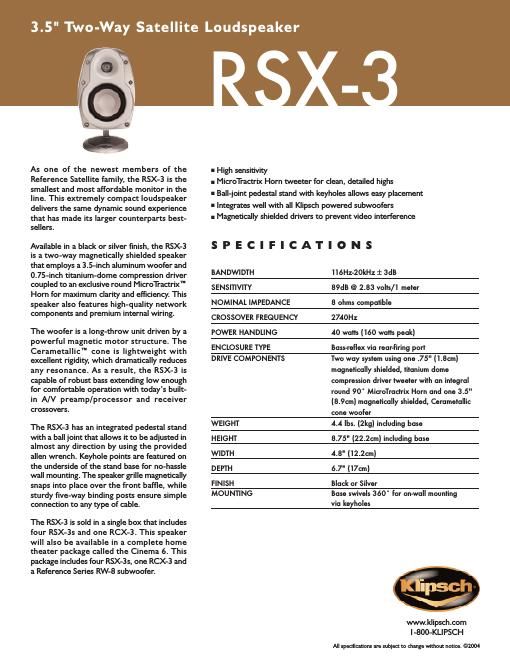 klipsch rsx 3 brochure