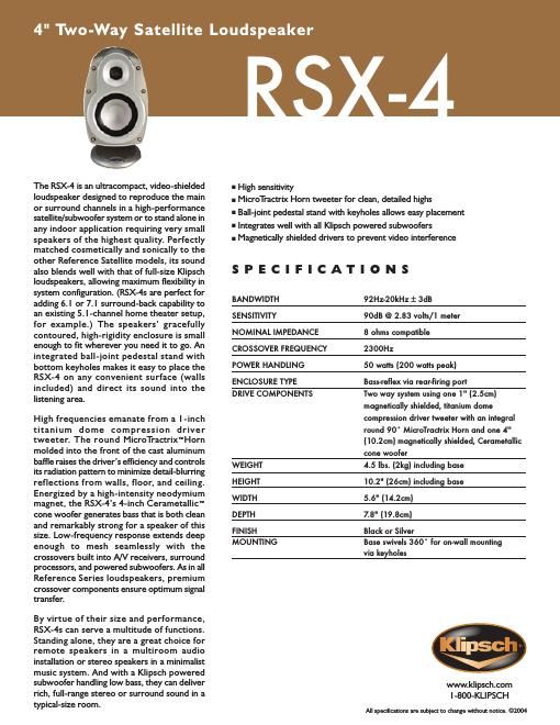 klipsch rsx 4 brochure