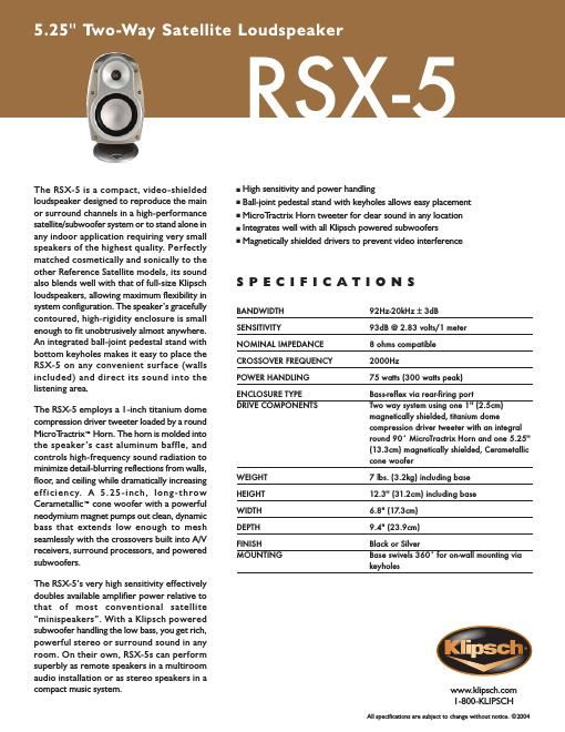 klipsch rsx 5 brochure