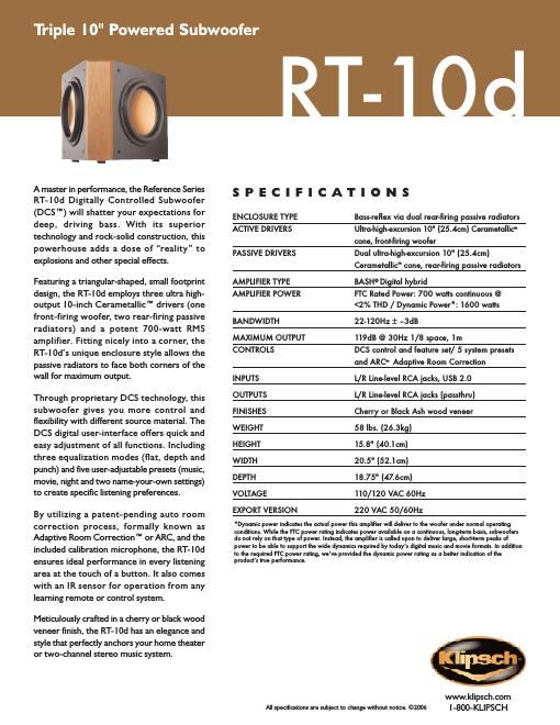 klipsch rt 10 d brochure