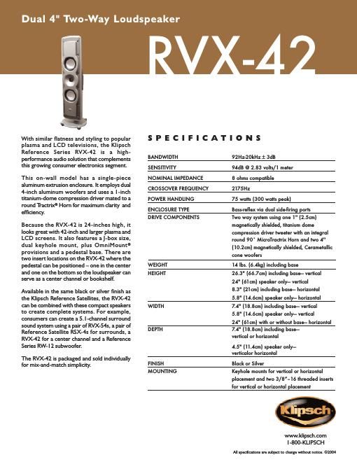 klipsch rvx 42 brochure