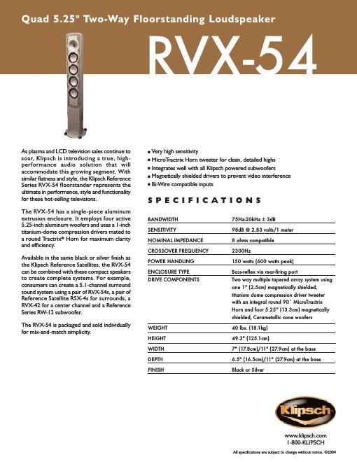 klipsch rvx 54 brochure