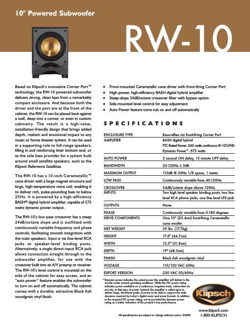 klipsch rw 10 brochure