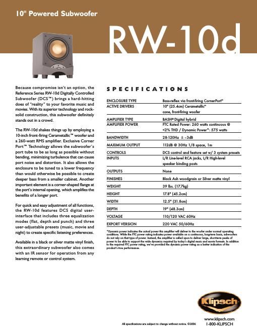 klipsch rw 10 d brochure