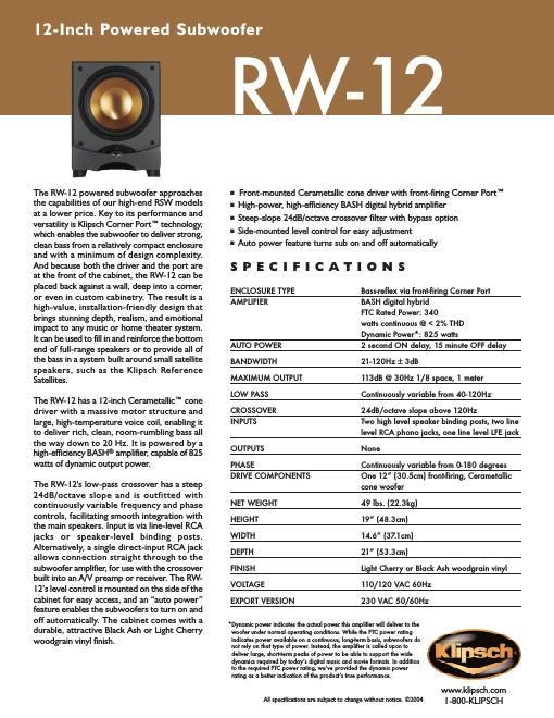 klipsch rw 12 brochure