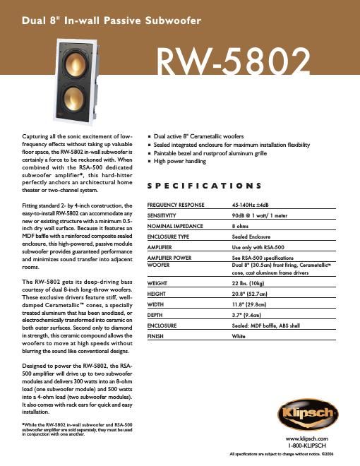 klipsch rw 5802 brochure