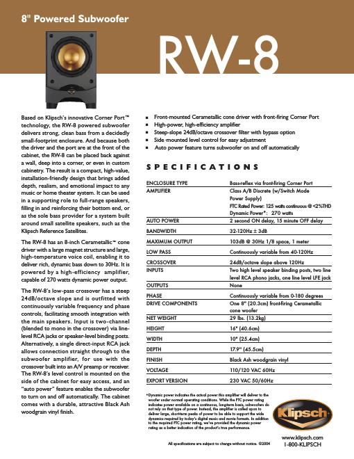 klipsch rw 8 brochure