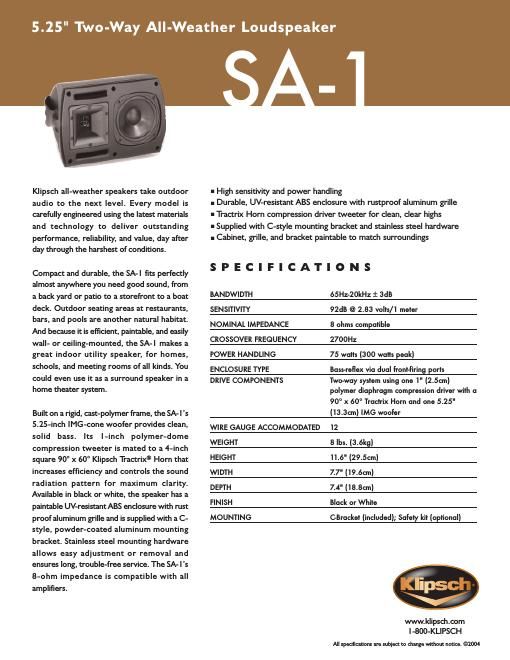 klipsch sa 1 brochure