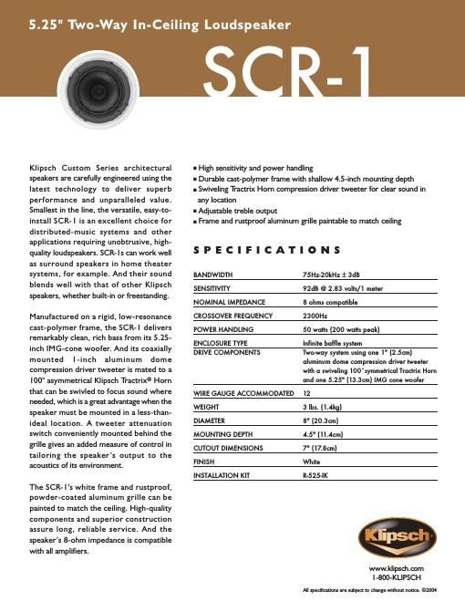 klipsch scr 1 brochure