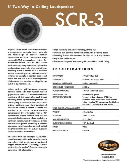 klipsch scr 3 brochure