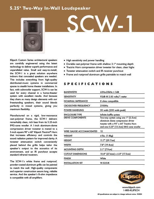 klipsch scw 1 brochure