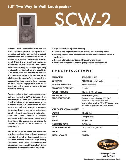 klipsch scw 2 brochure