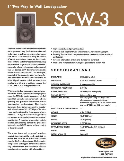 klipsch scw 3 brochure