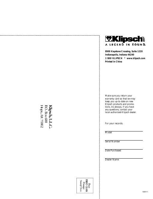klipsch ss 5 owners manual