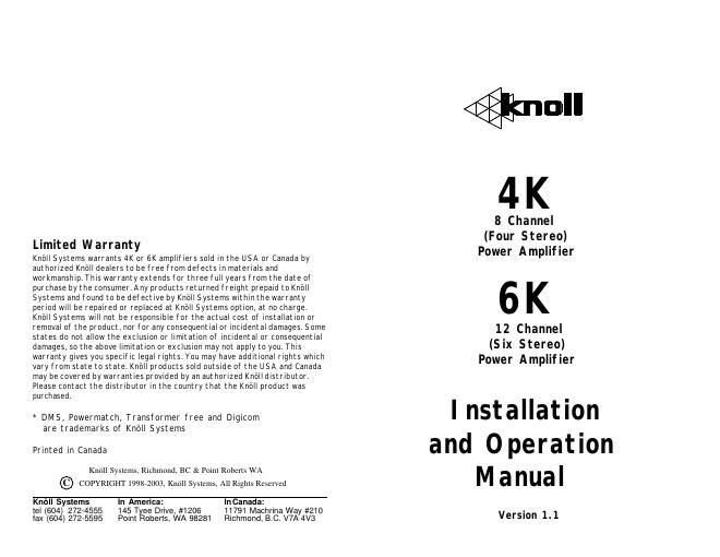 knoll systems 6 k owners manual