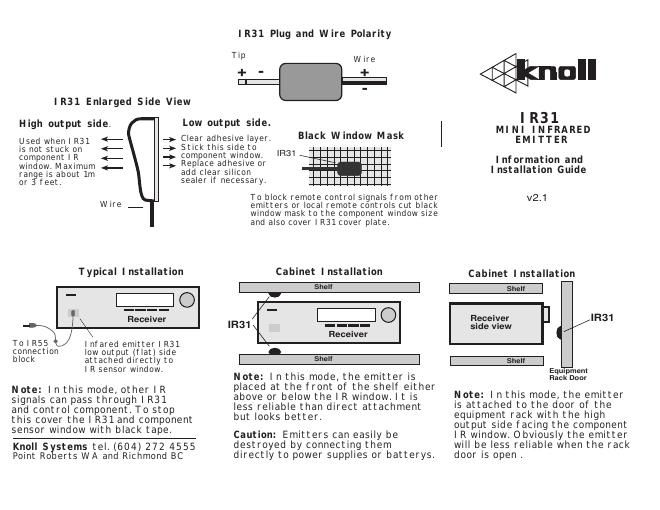 knoll systems ir 31 owners manual