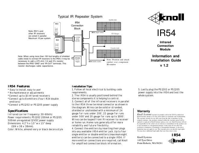 knoll systems ir 54 owners manual