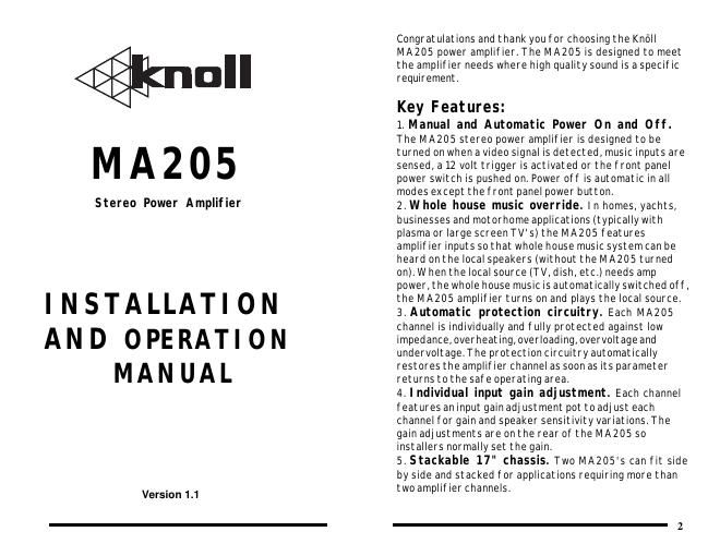 knoll systems ma 205 owners manual