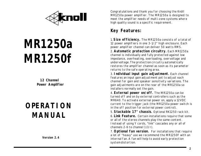 knoll systems mr 1250 a owners manual