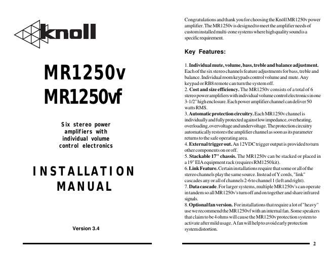 knoll systems mr 1250 v owners manual