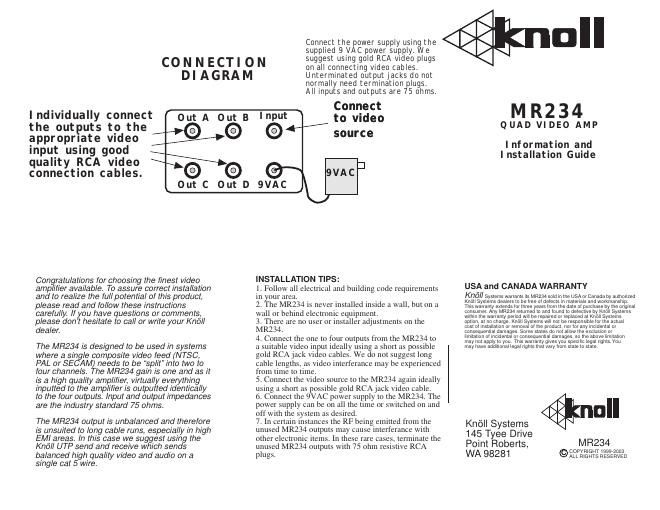 knoll systems mr 234 owners manual
