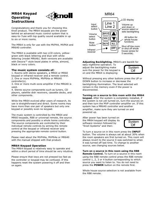 knoll systems mr 64 owners manual