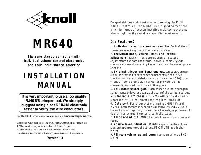 knoll systems mr 640 owners manual