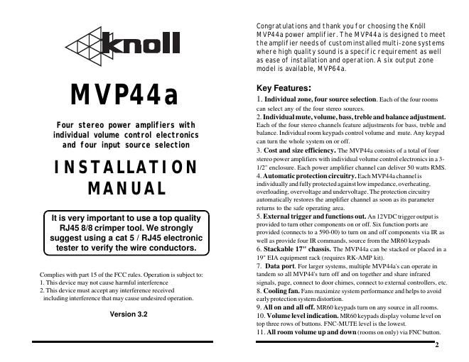 knoll systems mvp 44 a owners manual