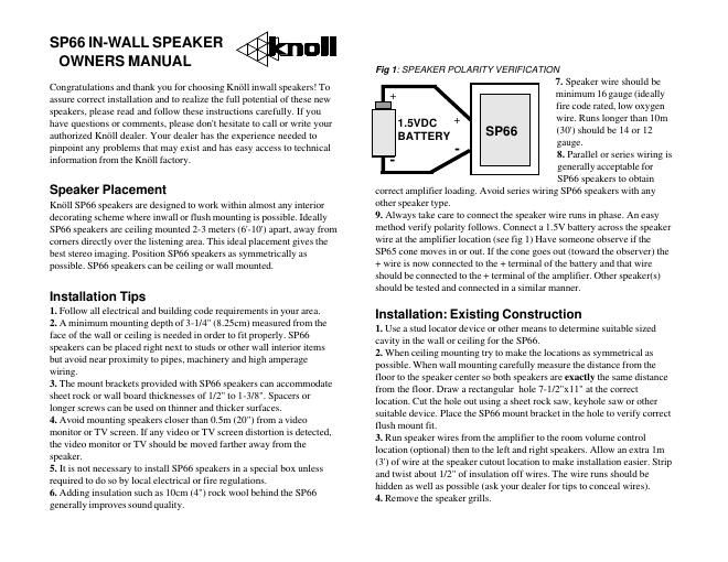 knoll systems sp 66 owners manual