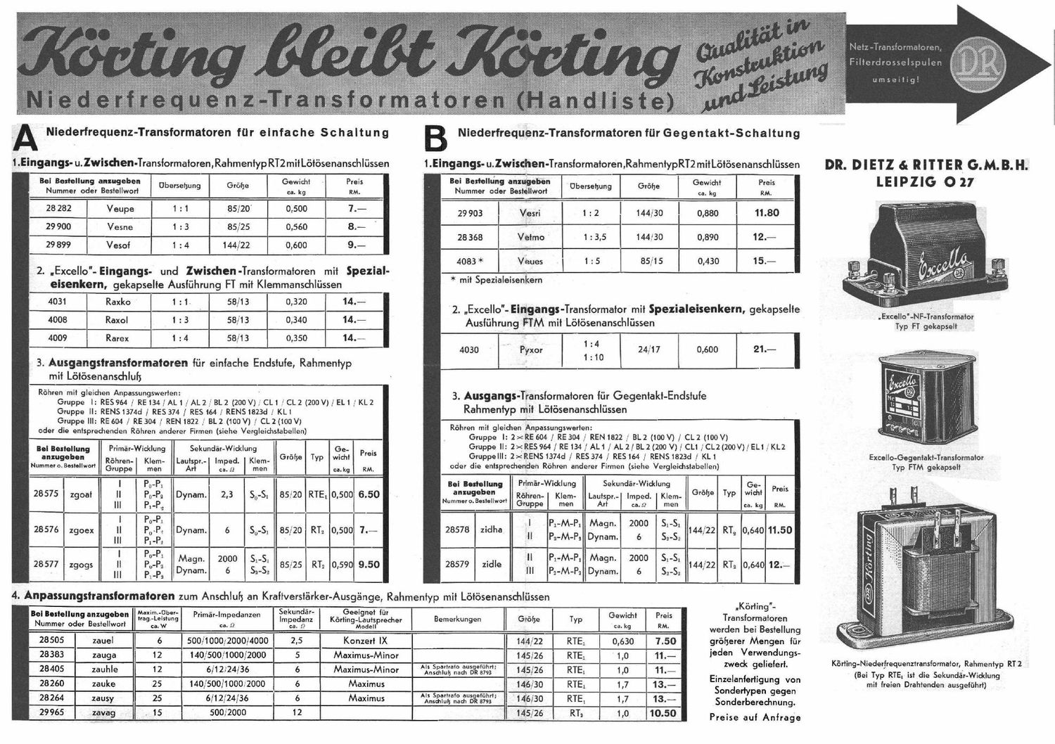 Koerting 1932 Transformatoren