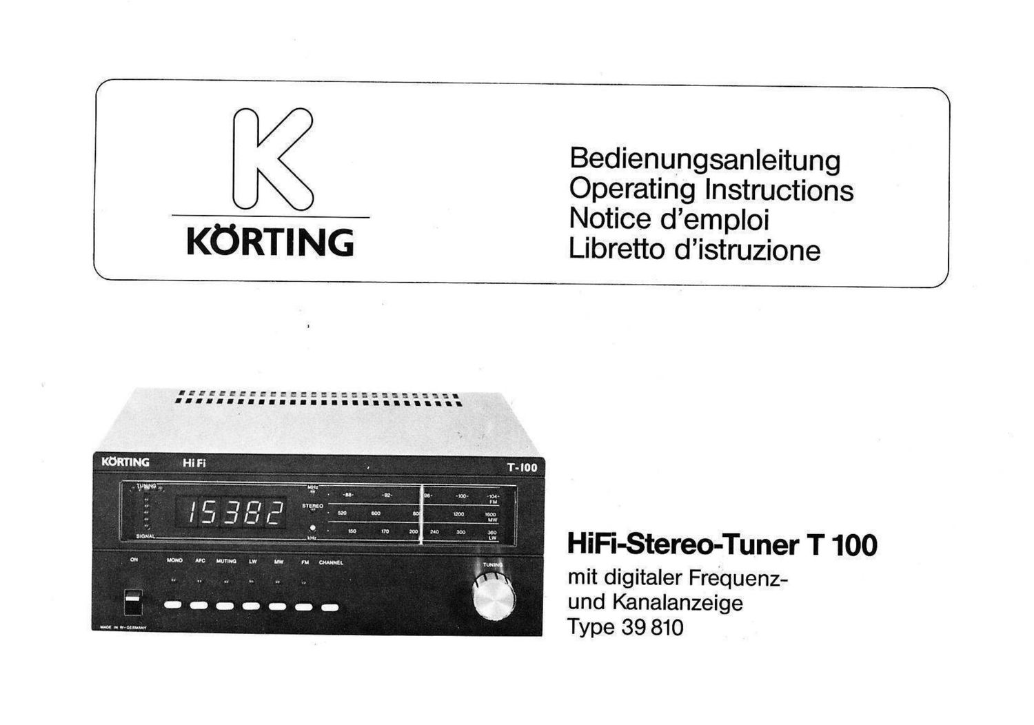 koerting t 100 owners manual