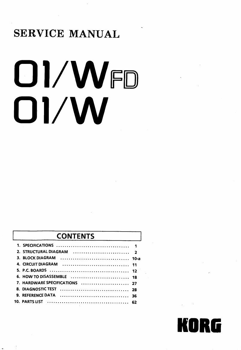 KORG 01W WFD SERVICE MANUAL