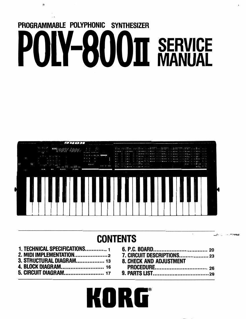 KORG POLY 800II SERVICE MANUAL