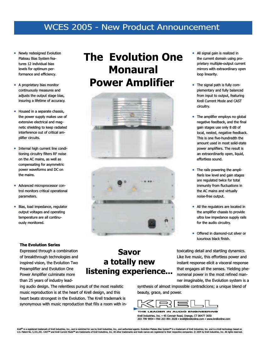 Krell Evolution One Brochure