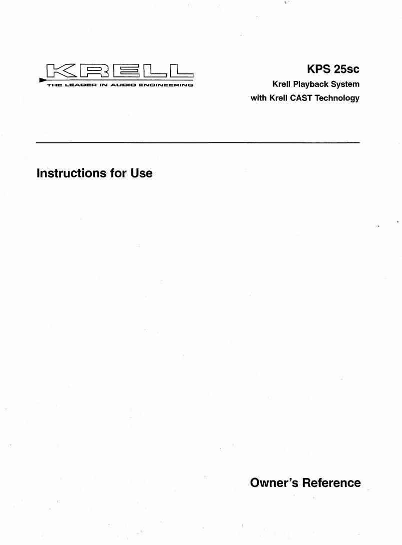 Krell KPS 25 SC Owners Reference