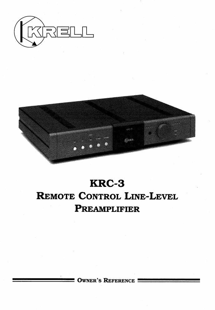 Krell KRC 3 Owners Reference