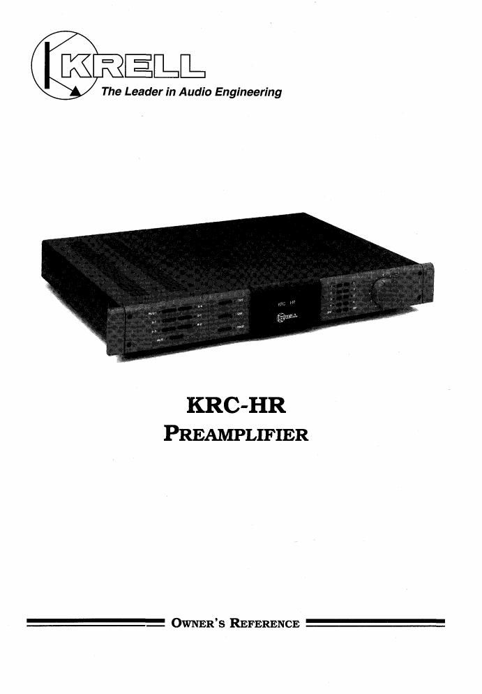 Krell KRC HR Owners Reference