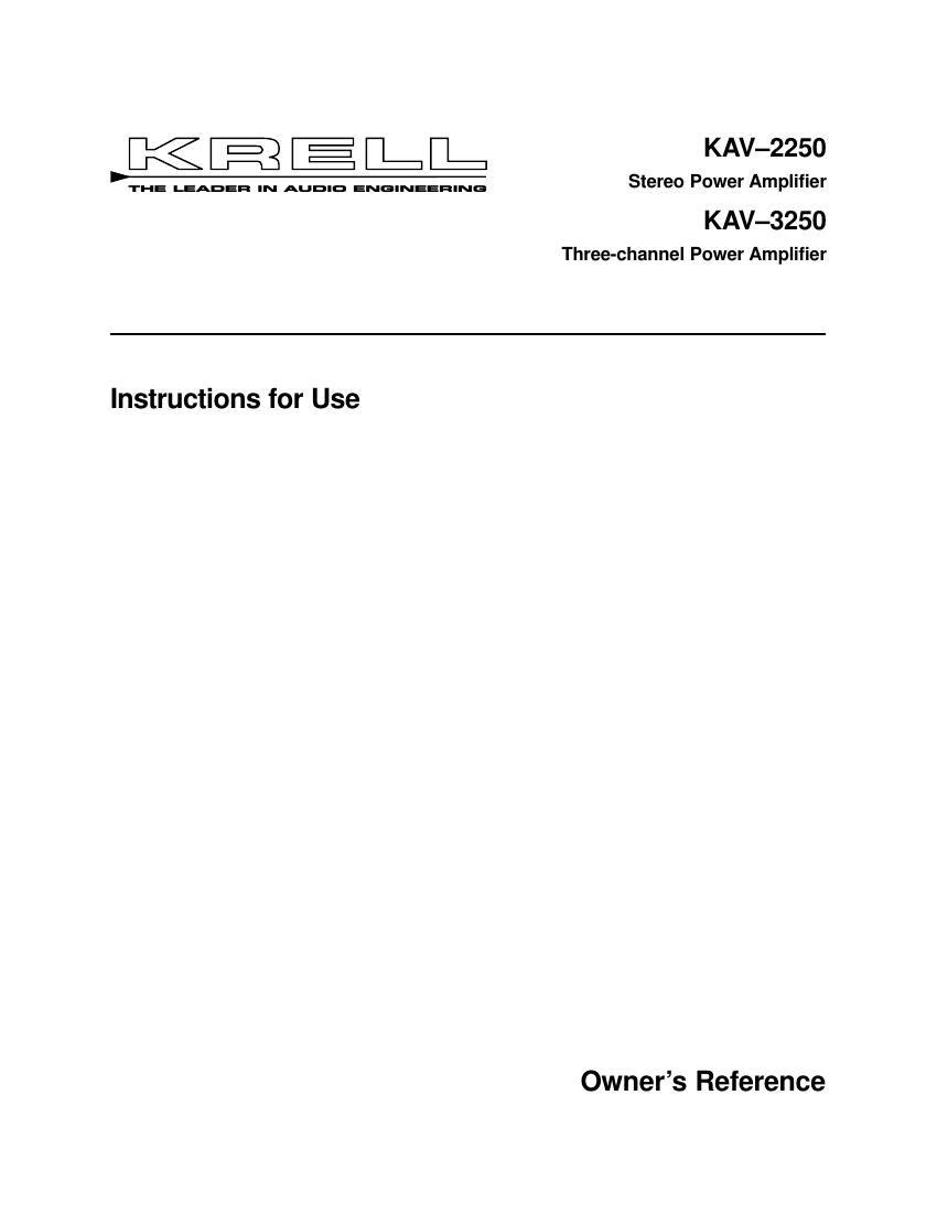 krell kav 2250 owners manual