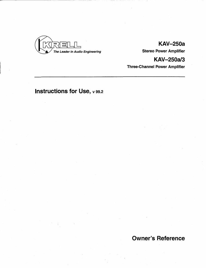 krell kav 250 a owners manual