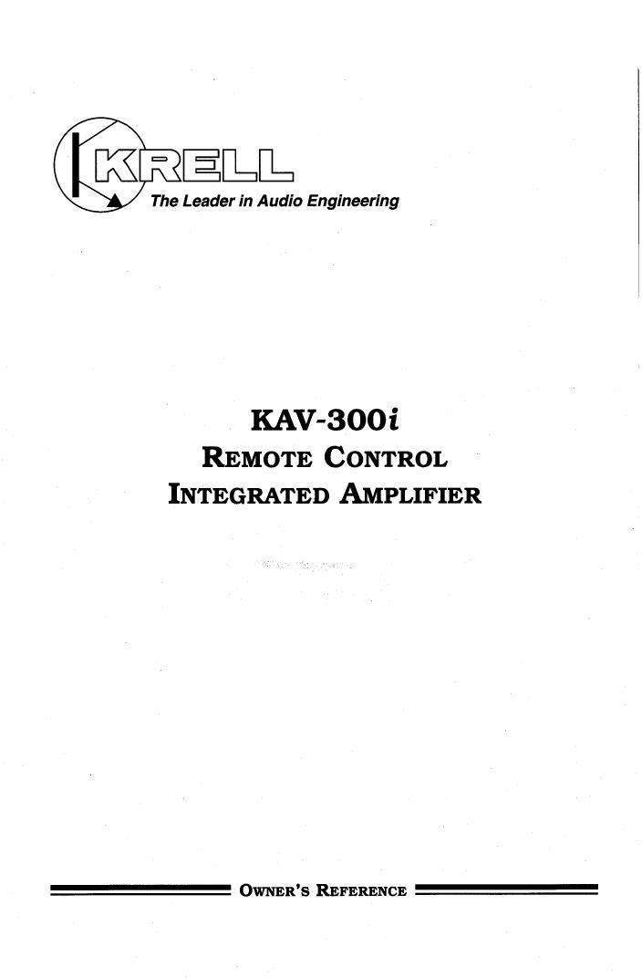 krell kav 300 i owners manual