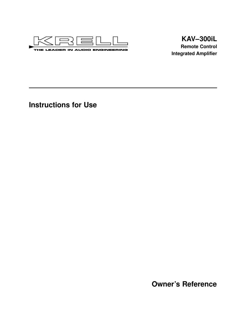 krell kav 300 il owners manual