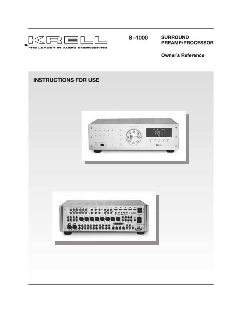 Krell S 1000 Owners Reference