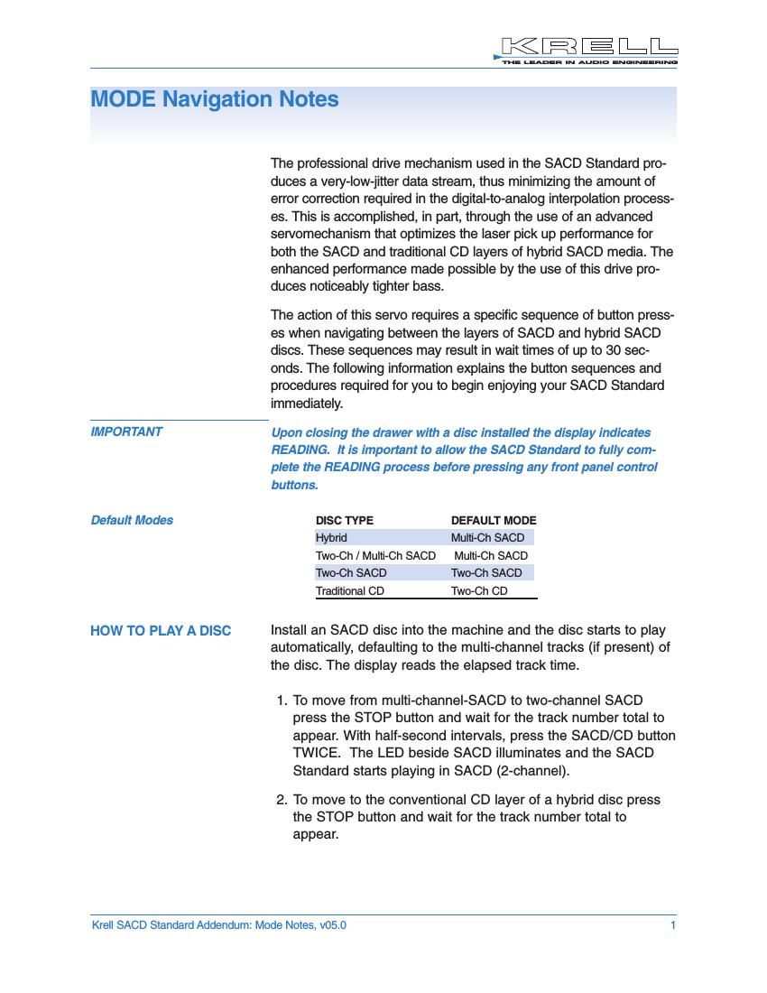 krell sacd standard owners manual