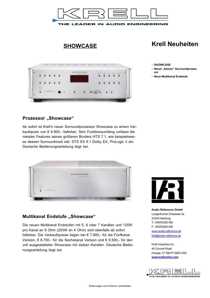 krell showcase processor brochure