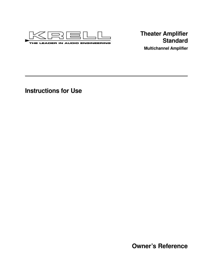 krell theatre amplifier standard owners manual