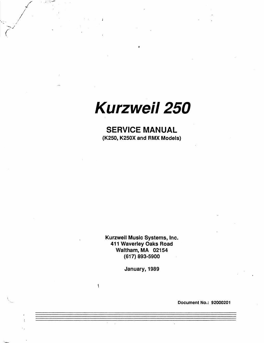 kurzweil 250 service manual