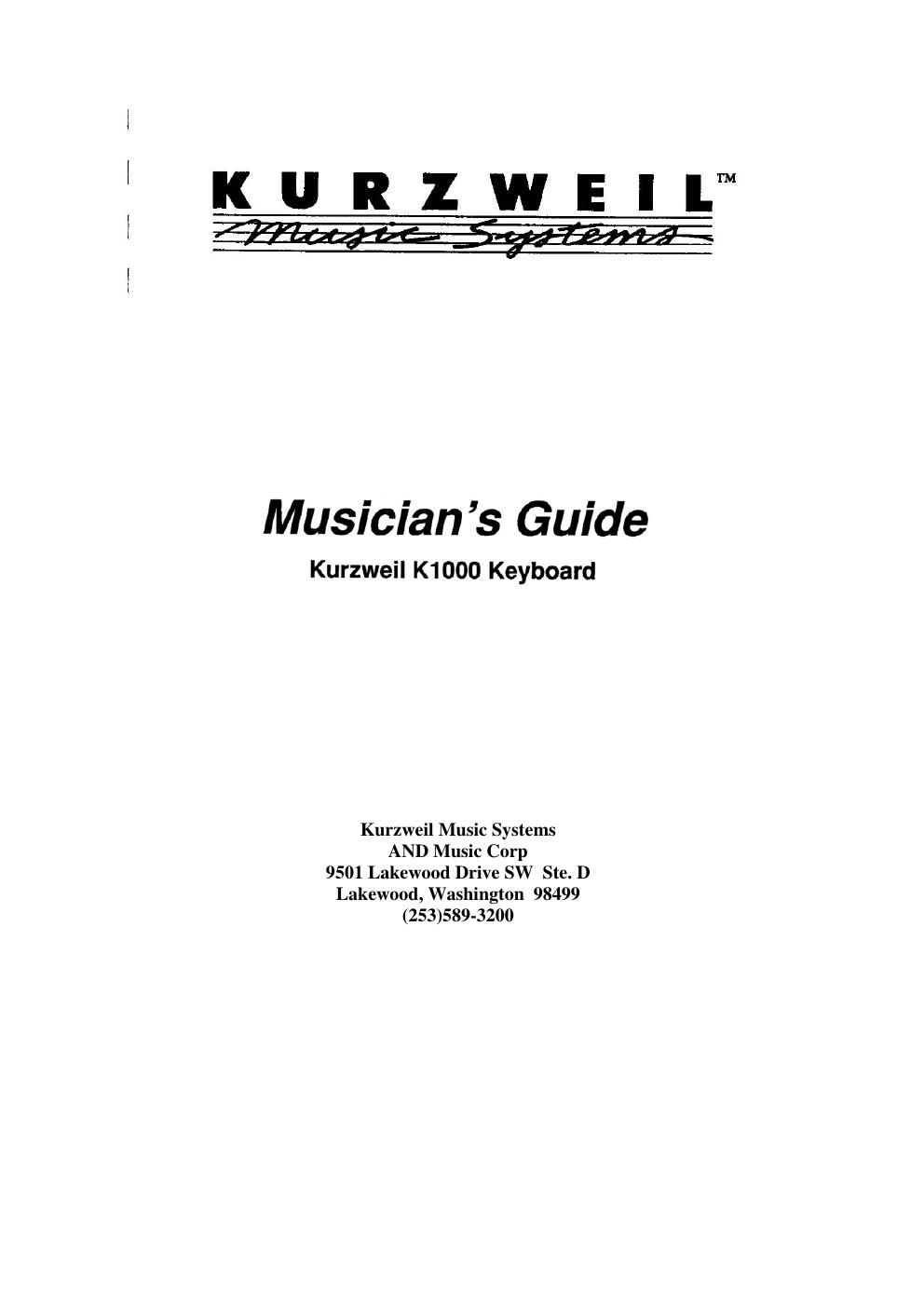 kurzweil k1000 series owners manual