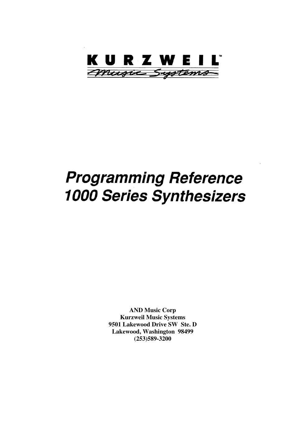 kurzweil k1000 series program reference